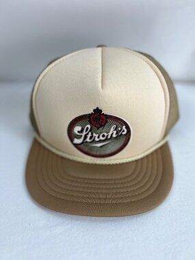 VTG Strohs Beer Trucker Hat Mesh Snapback Beige & Brown Advertising Taiwan